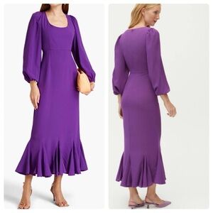 Rhode Blair Crepe Midi Dress 4 Bodycon Mermaid Bishop Sleeve Wedding Purple Lux